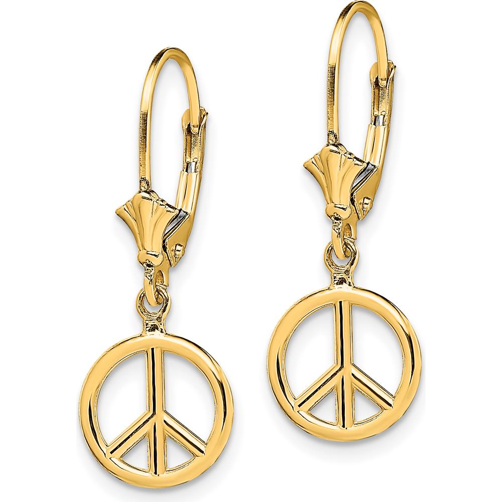 14K Yellow Gold 3D Peace Symbol Leverback Drop Earrings by 0