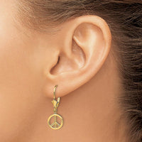14K Yellow Gold 3D Peace Symbol Leverback Drop Earrings by 0