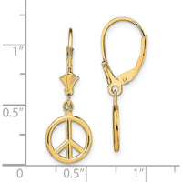 14K Yellow Gold 3D Peace Symbol Leverback Drop Earrings by 0