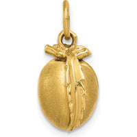 14K Yellow Gold 3D Peach Charm Pendant with Satin Finish