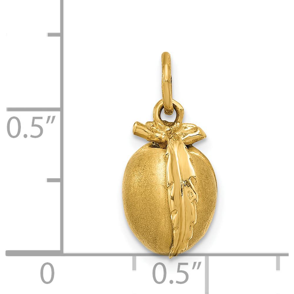 14K Yellow Gold 3D Peach Charm Pendant with Satin Finish