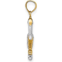 14K Yellow Gold 3D Pelican Charm with White Rhodium Accents - Textured Wildlife Pendant by Oro Pregiato