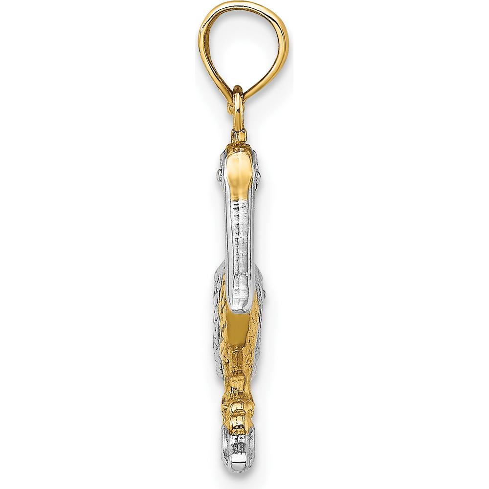 14K Yellow Gold 3D Pelican Charm with White Rhodium Accents - Textured Wildlife Pendant by Oro Pregiato