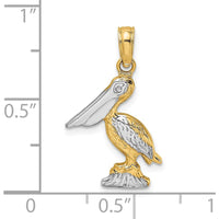 14K Yellow Gold 3D Pelican Charm with White Rhodium Accents - Textured Wildlife Pendant by Oro Pregiato
