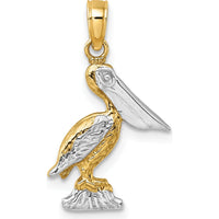 14K Yellow Gold 3D Pelican Charm with White Rhodium Accents - Textured Wildlife Pendant by Oro Pregiato
