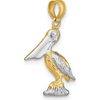 14K Yellow Gold 3D Pelican Charm with White Rhodium Accents - Textured Wildlife Pendant by Oro Pregiato