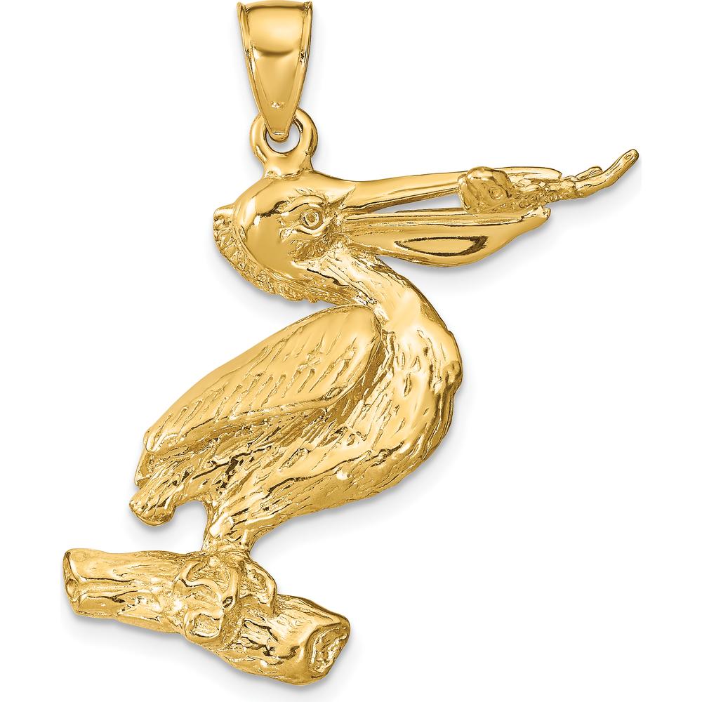 14K Yellow Gold 3D Pelican Pendant with Polished and Textured Detailing by Oro Pregiato