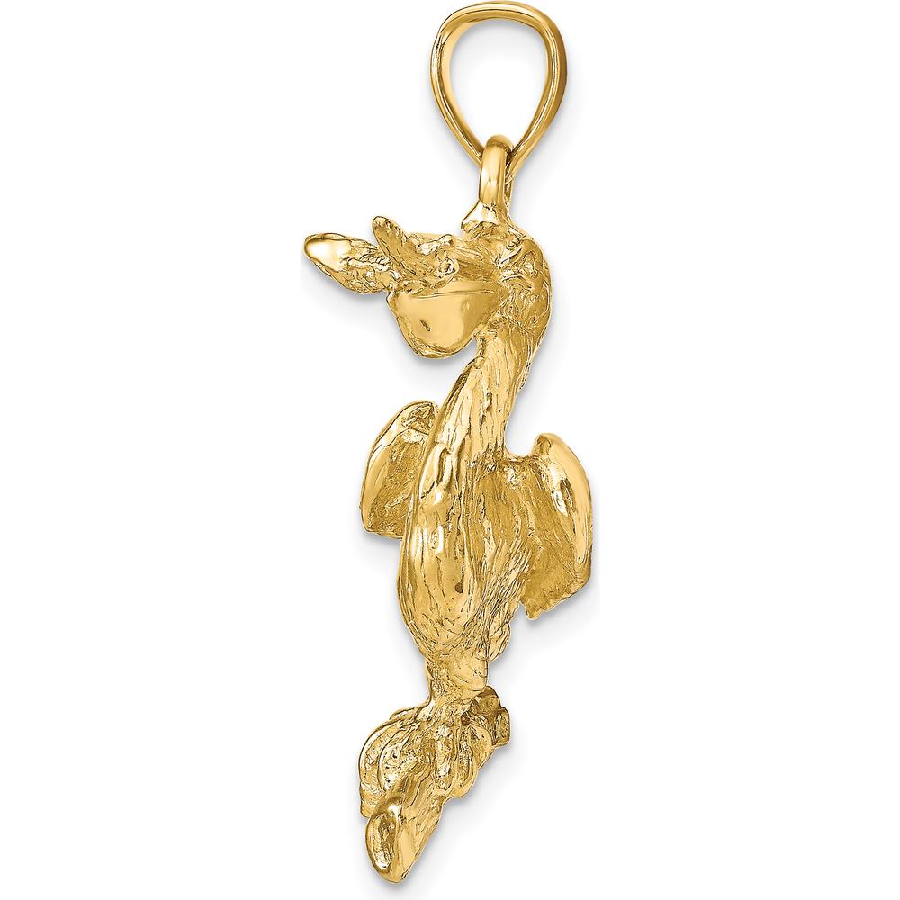 14K Yellow Gold 3D Pelican Pendant with Polished and Textured Detailing by Oro Pregiato
