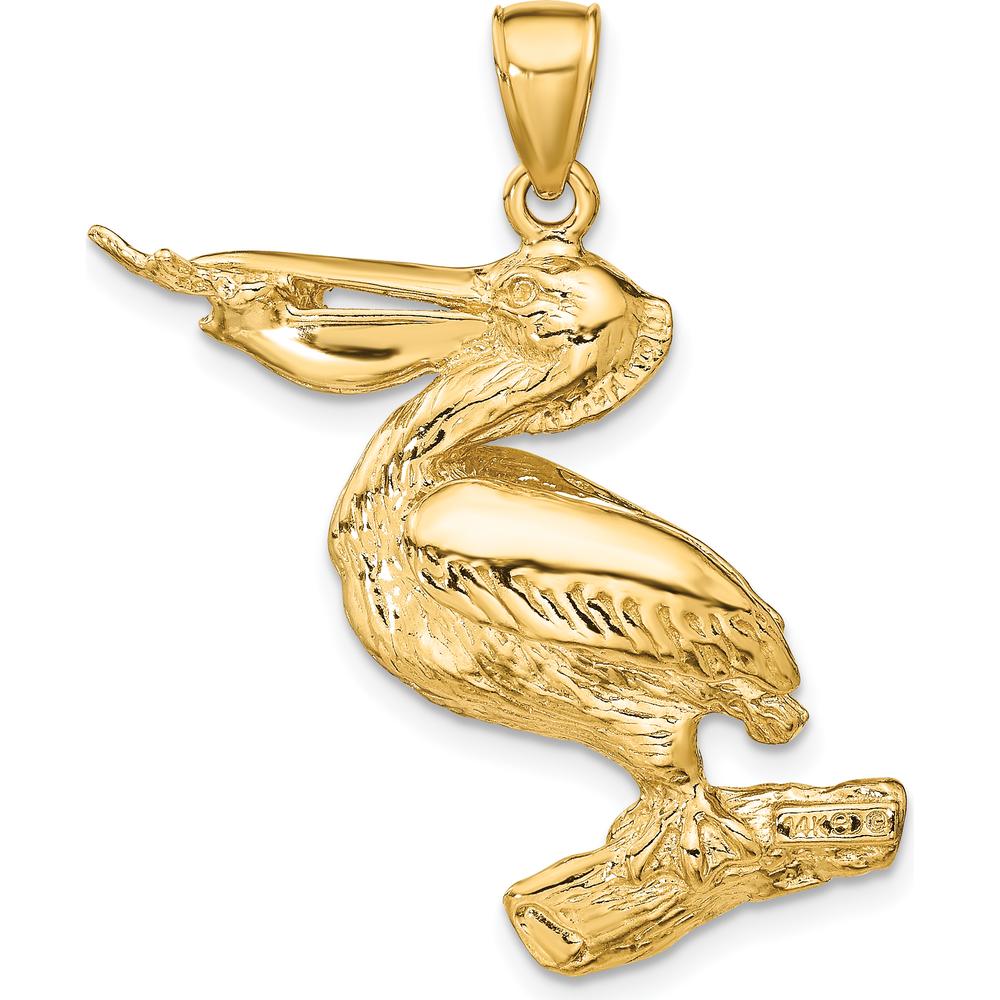14K Yellow Gold 3D Pelican Pendant with Polished and Textured Detailing by Oro Pregiato