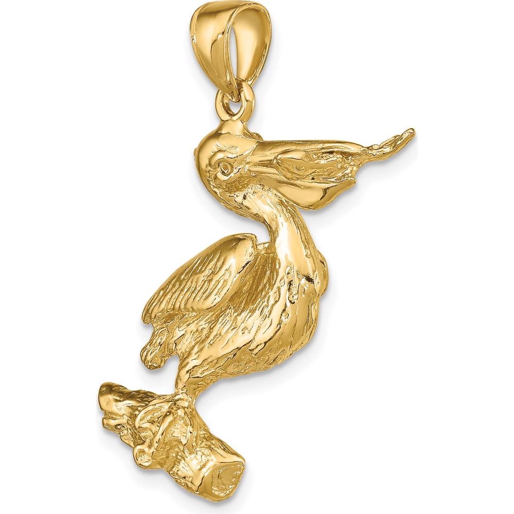 14K Yellow Gold 3D Pelican Pendant with Polished and Textured Detailing by Oro Pregiato