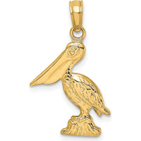 14K Yellow Gold 3D Pelican Standing Charm Pendant - 21mm Length by Oro Pregiato