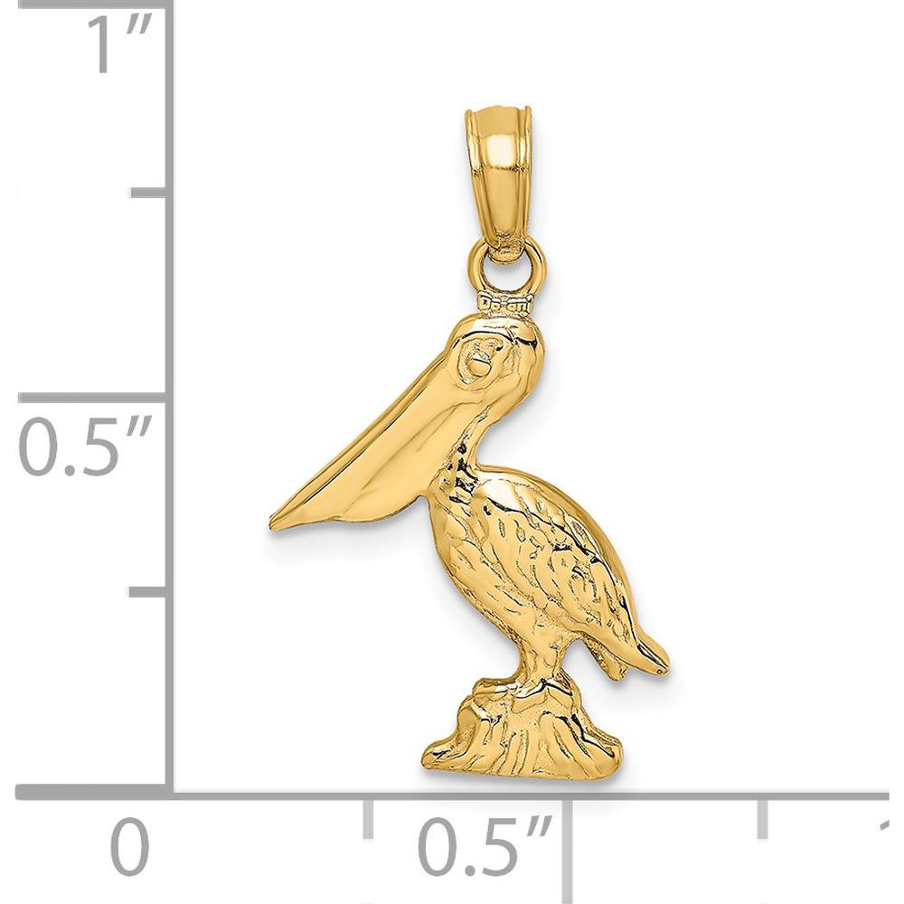 14K Yellow Gold 3D Pelican Standing Charm Pendant - 21mm Length by Oro Pregiato