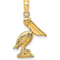 14K Yellow Gold 3D Pelican Standing Charm Pendant - 21mm Length by Oro Pregiato