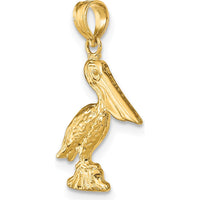 14K Yellow Gold 3D Pelican Standing Charm Pendant - 21mm Length by Oro Pregiato