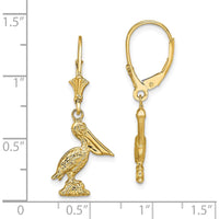 14K Yellow Gold 3D Pelican Standing Leverback Drop Earrings by 0