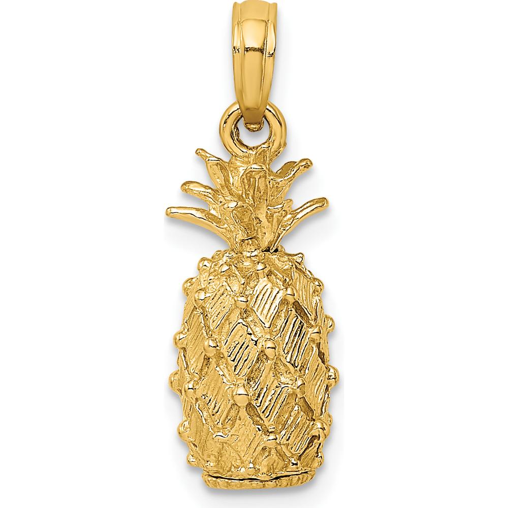 14K Yellow Gold 3D Pineapple Charm Pendant - Textured Tropical Design by Oro Pregiato