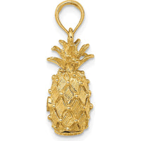 14K Yellow Gold 3D Pineapple Charm Pendant - Textured Tropical Design by Oro Pregiato