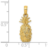 14K Yellow Gold 3D Pineapple Charm Pendant - Textured Tropical Design by Oro Pregiato