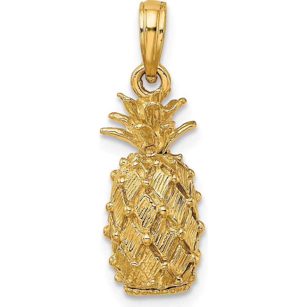 14K Yellow Gold 3D Pineapple Charm Pendant - Textured Tropical Design by Oro Pregiato