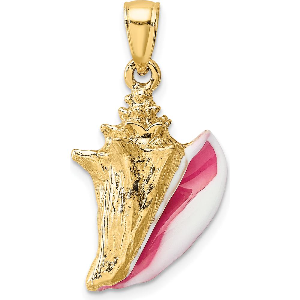 14K Yellow Gold 3D Pink and White Enamel Conch Shell Charm - Beach-Inspired Pendant by Oro Pregiato
