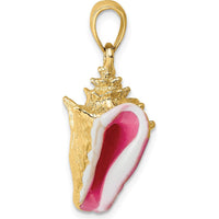 14K Yellow Gold 3D Pink and White Enamel Conch Shell Charm - Beach-Inspired Pendant by Oro Pregiato
