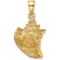 14K Yellow Gold 3D Pink and White Enamel Conch Shell Charm - Beach-Inspired Pendant by Oro Pregiato