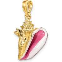 14K Yellow Gold 3D Pink and White Enamel Conch Shell Charm - Beach-Inspired Pendant by Oro Pregiato