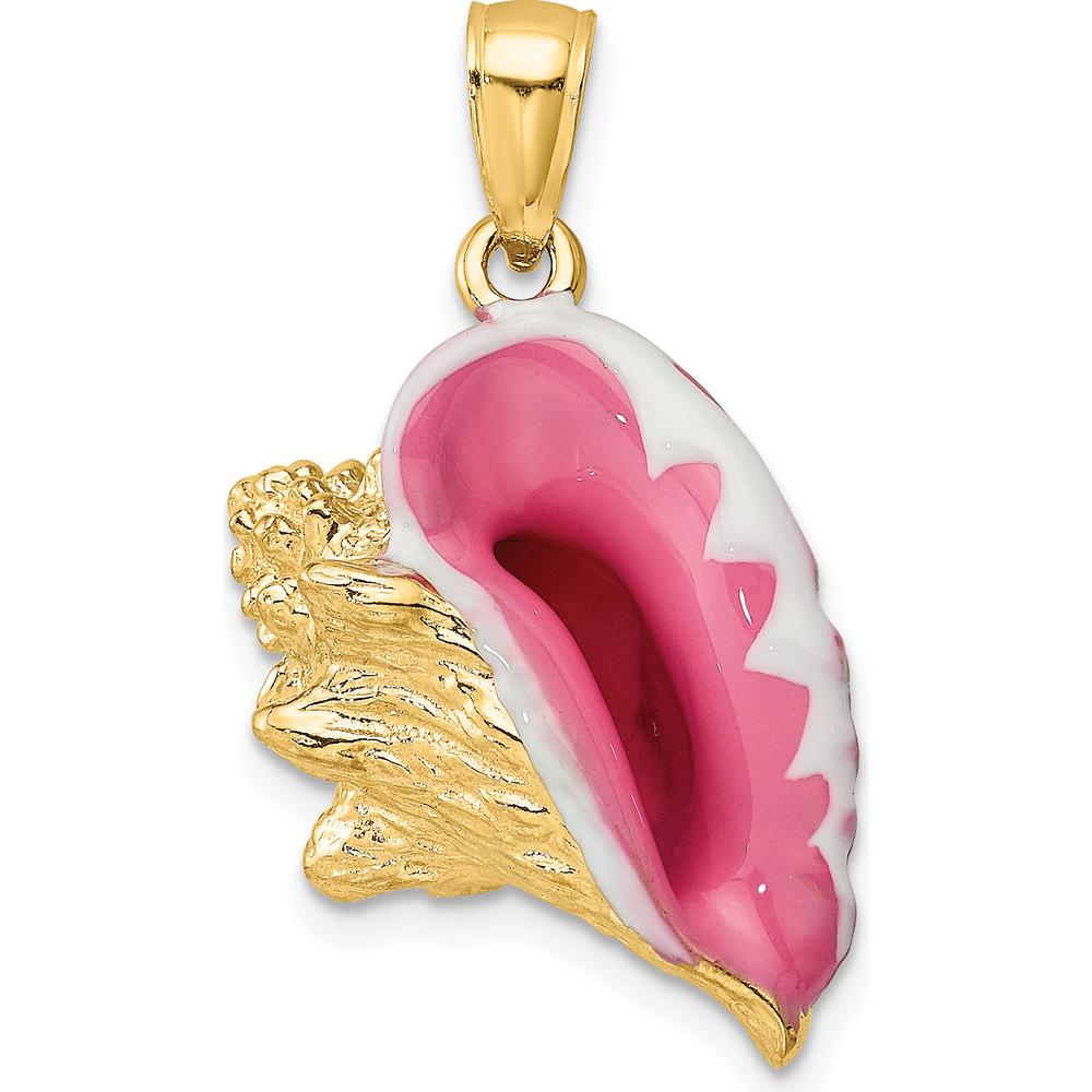 14K Yellow Gold 3D Pink and White Enamel Conch Shell Charm by Oro Pregiato