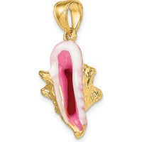 14K Yellow Gold 3D Pink and White Enamel Conch Shell Charm by Oro Pregiato