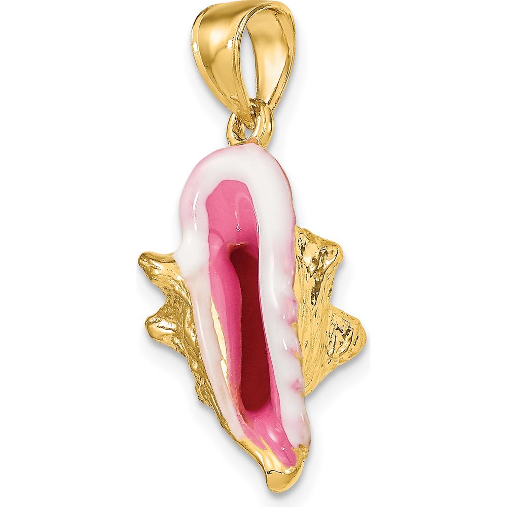 14K Yellow Gold 3D Pink and White Enamel Conch Shell Charm by Oro Pregiato