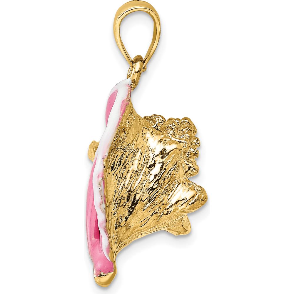 14K Yellow Gold 3D Pink and White Enamel Conch Shell Charm by Oro Pregiato