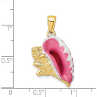 14K Yellow Gold 3D Pink and White Enamel Conch Shell Charm by Oro Pregiato
