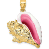 14K Yellow Gold 3D Pink and White Enamel Large Conch Shell Charm by Oro Pregiato