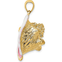 14K Yellow Gold 3D Pink and White Enamel Large Conch Shell Charm by Oro Pregiato