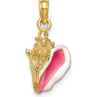 14K Yellow Gold 3D Pink and White Enameled Conch Shell Pendant - 22mm Length by Oro Pregiato