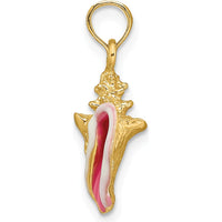 14K Yellow Gold 3D Pink and White Enameled Conch Shell Pendant - 22mm Length by Oro Pregiato