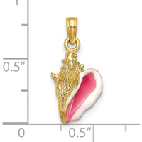 14K Yellow Gold 3D Pink and White Enameled Conch Shell Pendant - 22mm Length by Oro Pregiato