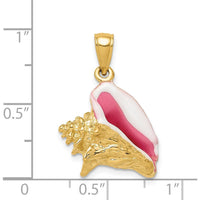 14K Yellow Gold 3D Pink and White Enameled Conch Shell Pendant by Oro Pregiato