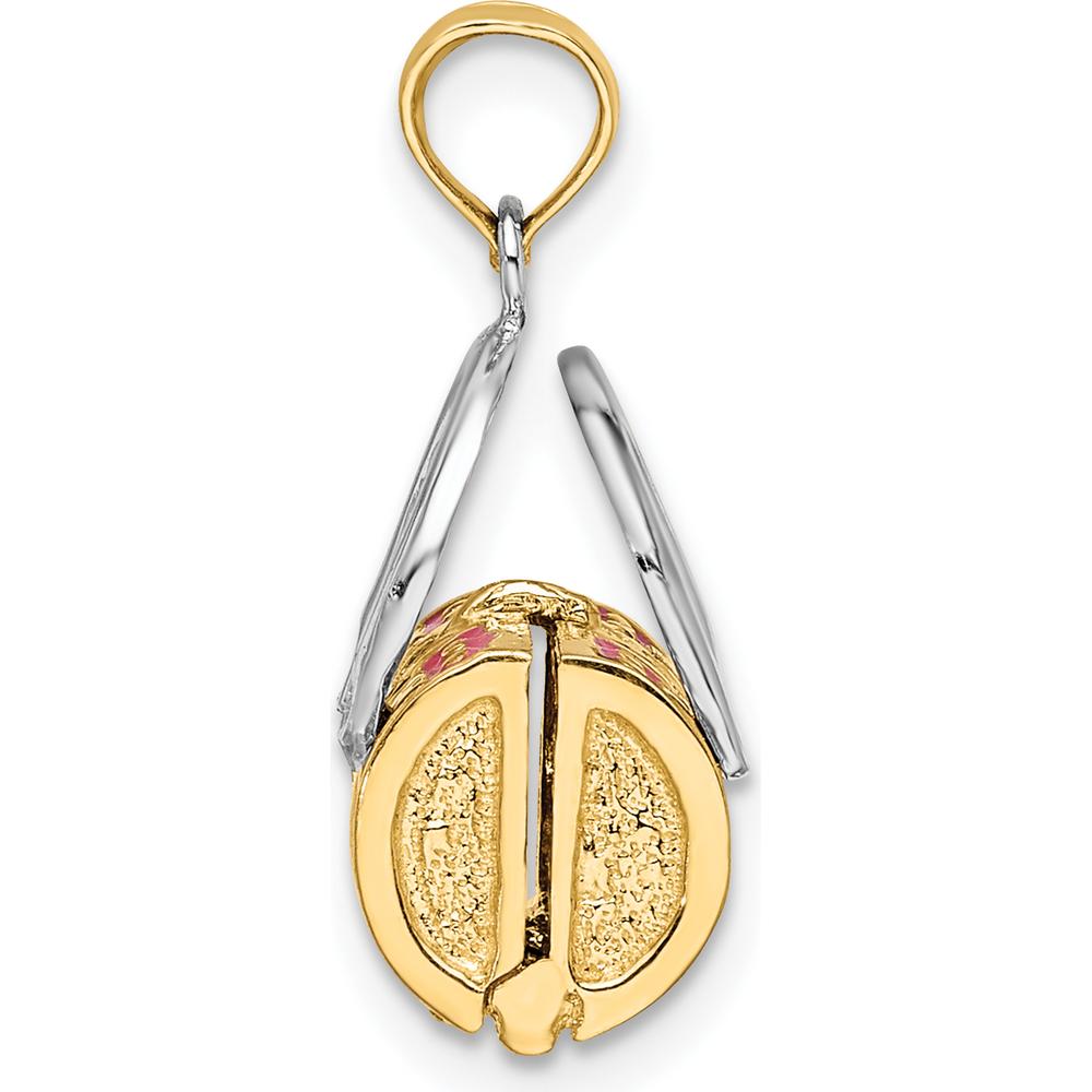 14K Yellow Gold 3D Pink Enamel Handbag Charm with Rhodium Accents by Oro Pregiato