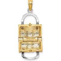14K Yellow Gold 3D Pink Enamel Handbag Charm with Rhodium Accents by Oro Pregiato
