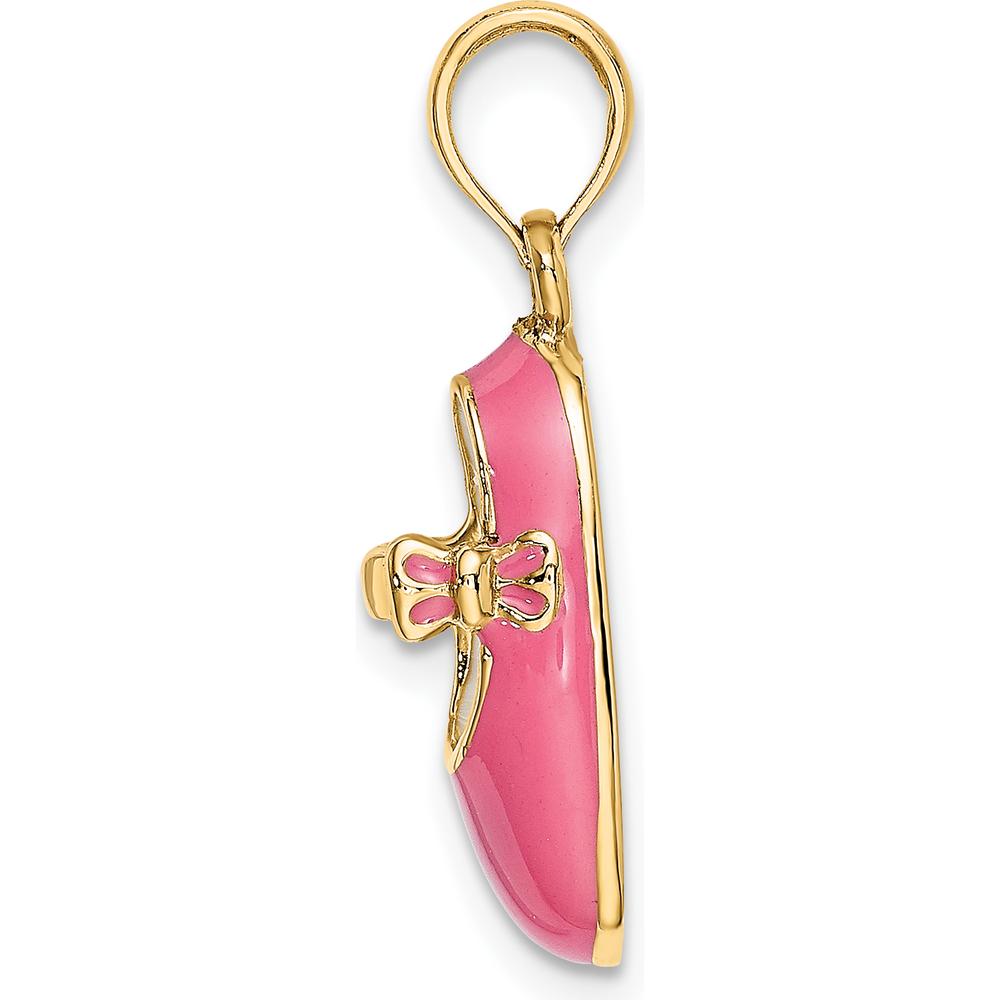 14K Yellow Gold 3D Pink Enameled Baby Shoe Charm - 21.75mm by Oro Pregiato
