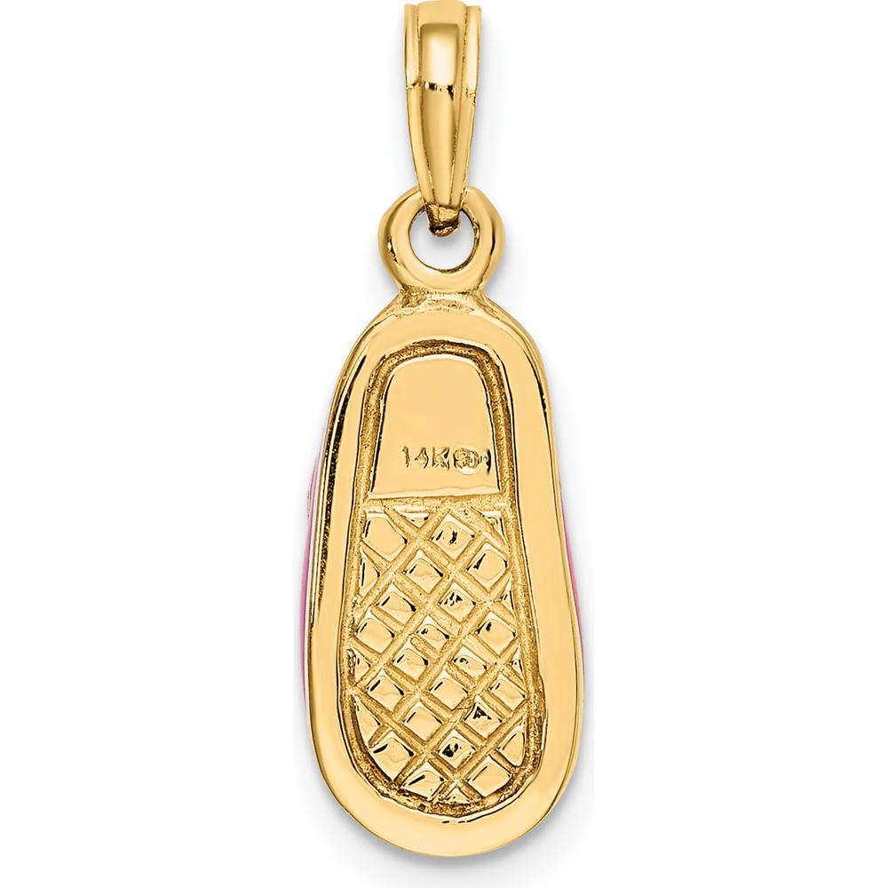 14K Yellow Gold 3D Pink Enameled Baby Shoe Charm - 21.75mm by Oro Pregiato