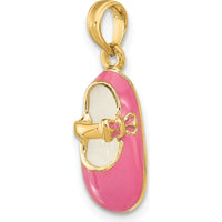 14K Yellow Gold 3D Pink Enameled Baby Shoe Charm - 21.75mm by Oro Pregiato
