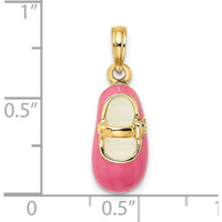 14K Yellow Gold 3D Pink Enameled Baby Shoe Charm - 21.75mm by Oro Pregiato