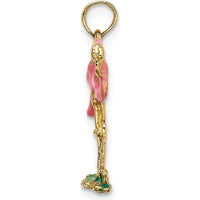 14K Yellow Gold 3D Pink Enameled Flamingo Charm Pendant by Oro Pregiato