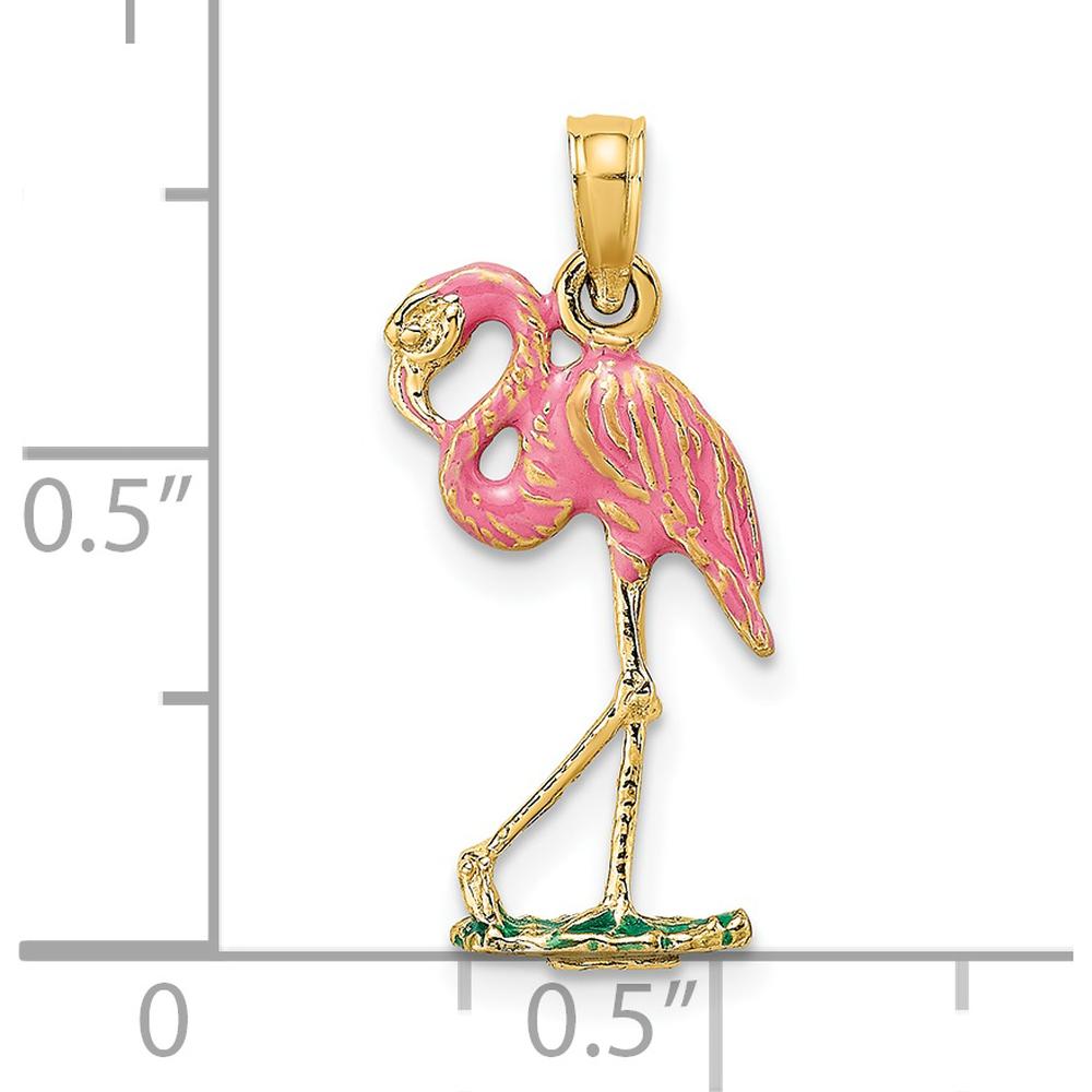 14K Yellow Gold 3D Pink Enameled Flamingo Charm Pendant by Oro Pregiato