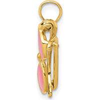 14K Yellow Gold 3D Pink Enameled Sunglasses Pendant - Moveable Sides by Oro Pregiato