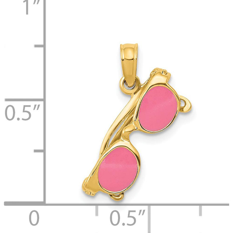 14K Yellow Gold 3D Pink Enameled Sunglasses Pendant - Moveable Sides by Oro Pregiato
