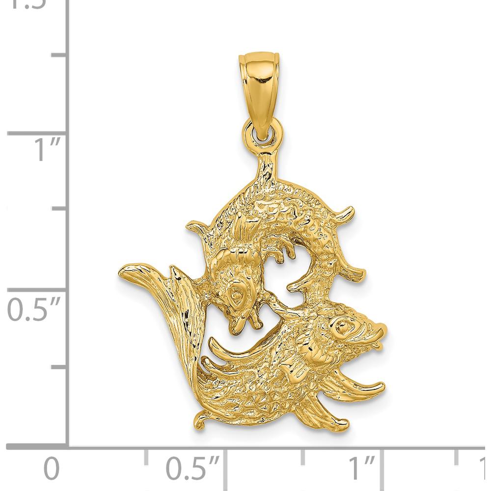 14K Yellow Gold 3D Pisces Zodiac Charm Pendant by Oro Pregiato