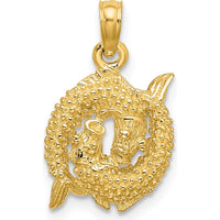 14K Yellow Gold 3D Pisces Zodiac Charm Pendant with Textured Finish by Oro Pregiato